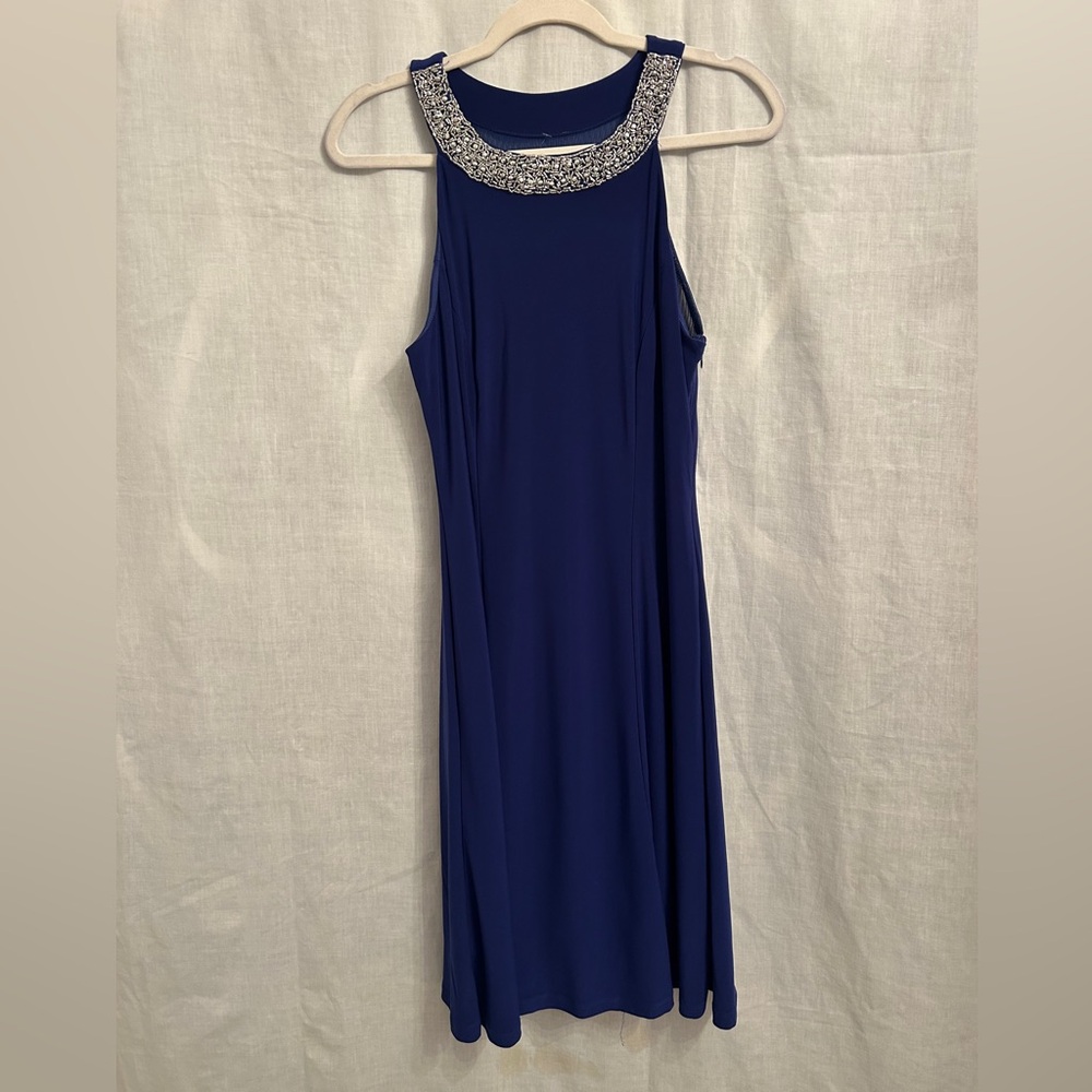 Scarlett Blue Cocktail Dress with Silver Embellished Halter